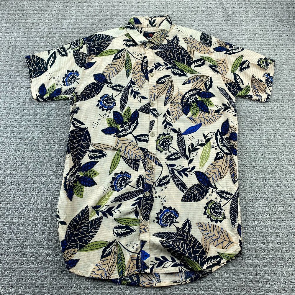 Hawaiian Shirt Men Large L Brown Floral K.A.S. Original Brand Button Up Casual
